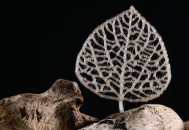 A 3D-printed “leaf” made with the new bioplastic. Tough, heat-resistant, and a good barrier to gases like oxygen, it is it a promising candidate for food packaging.